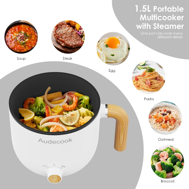 Audecook Electric Hot Pot with Steamer